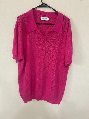 OXKNITSTORE Crochet Knit 2XL Polo Hot Pink Shirt